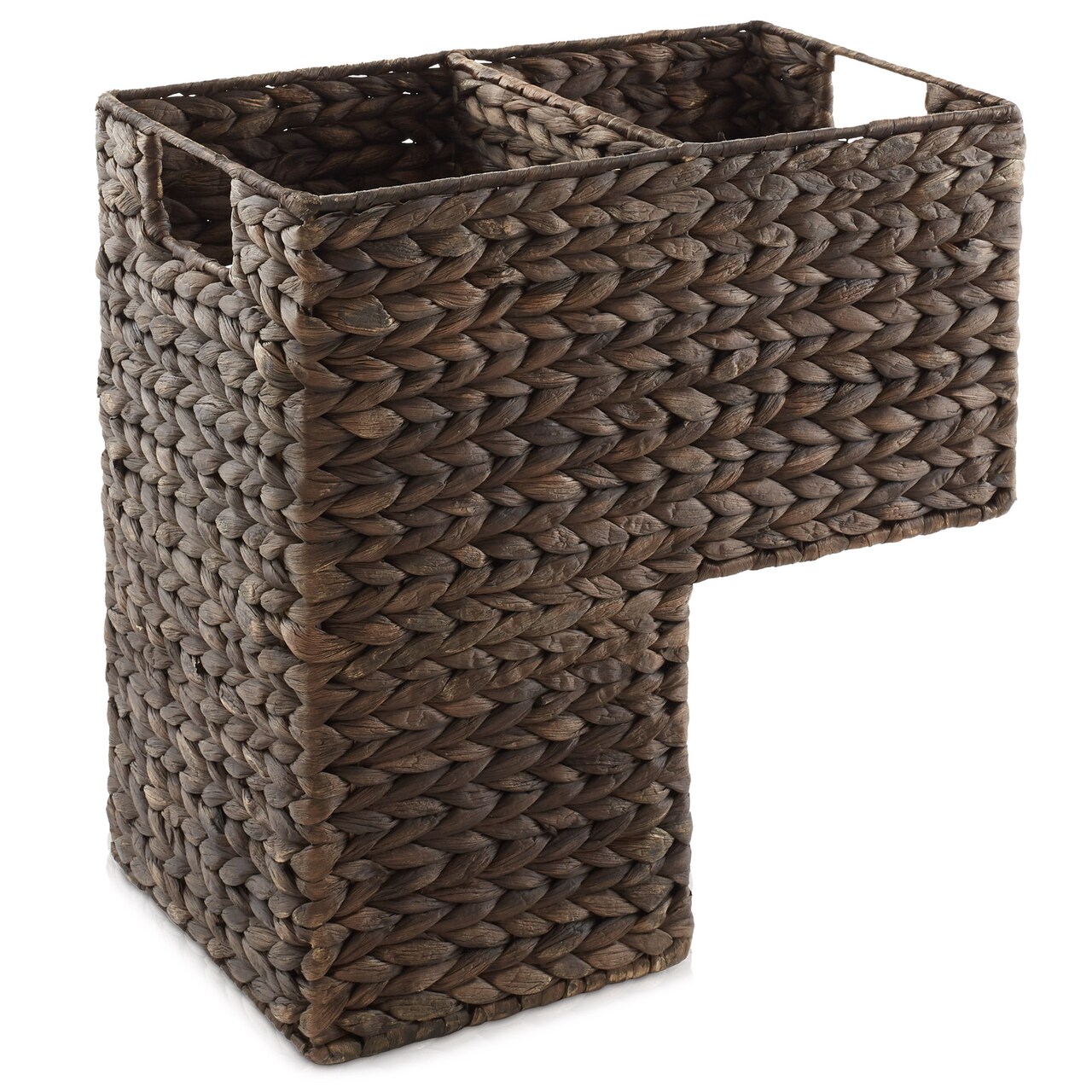 Casafield Stair Step Basket with Handles - Woven Water Hyacinth Staircase Basket Storage Bin Organizer